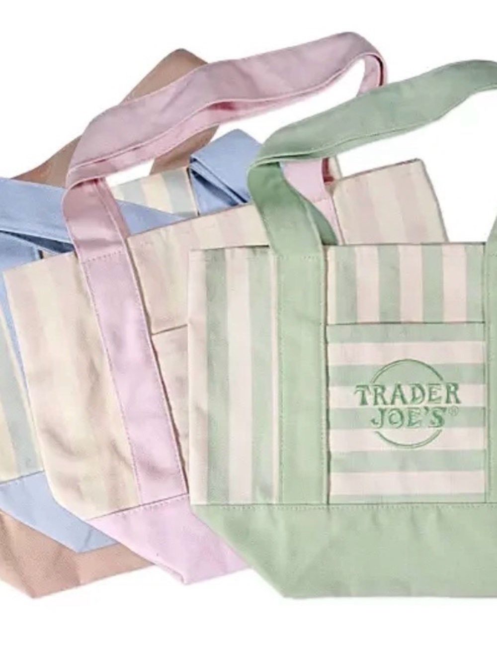 Trader Joe's Pastel Stripe Mini Tote Bag - Mint Green